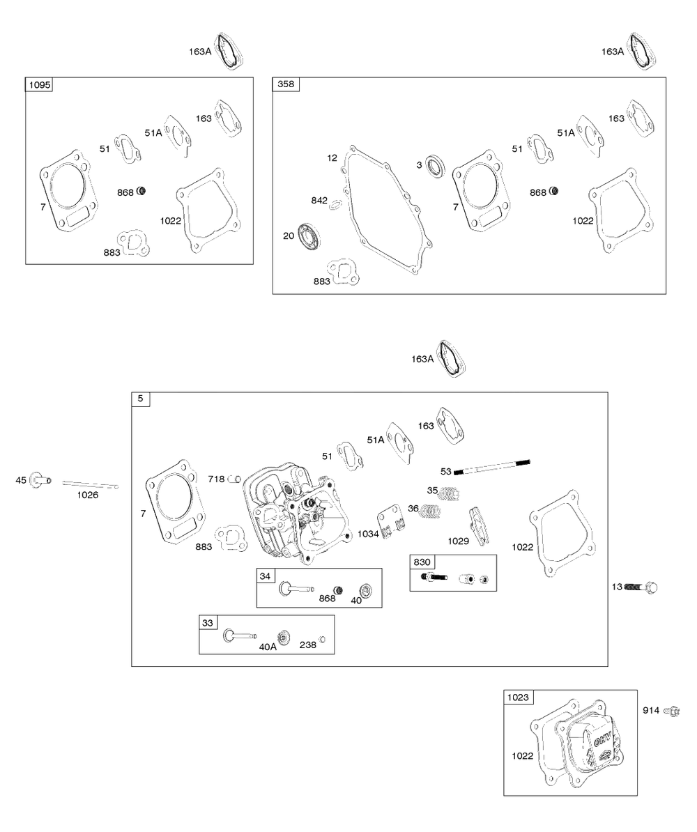 Cylinder Head, Gasket Sets Diagram and Parts List for 83132-0019-F1  Briggs and Stratton Engine